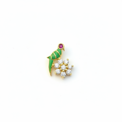 92.5 Sterling Silver Gold Plated Green Enamel Parrot CZ Daisy Flower Nose Pin
