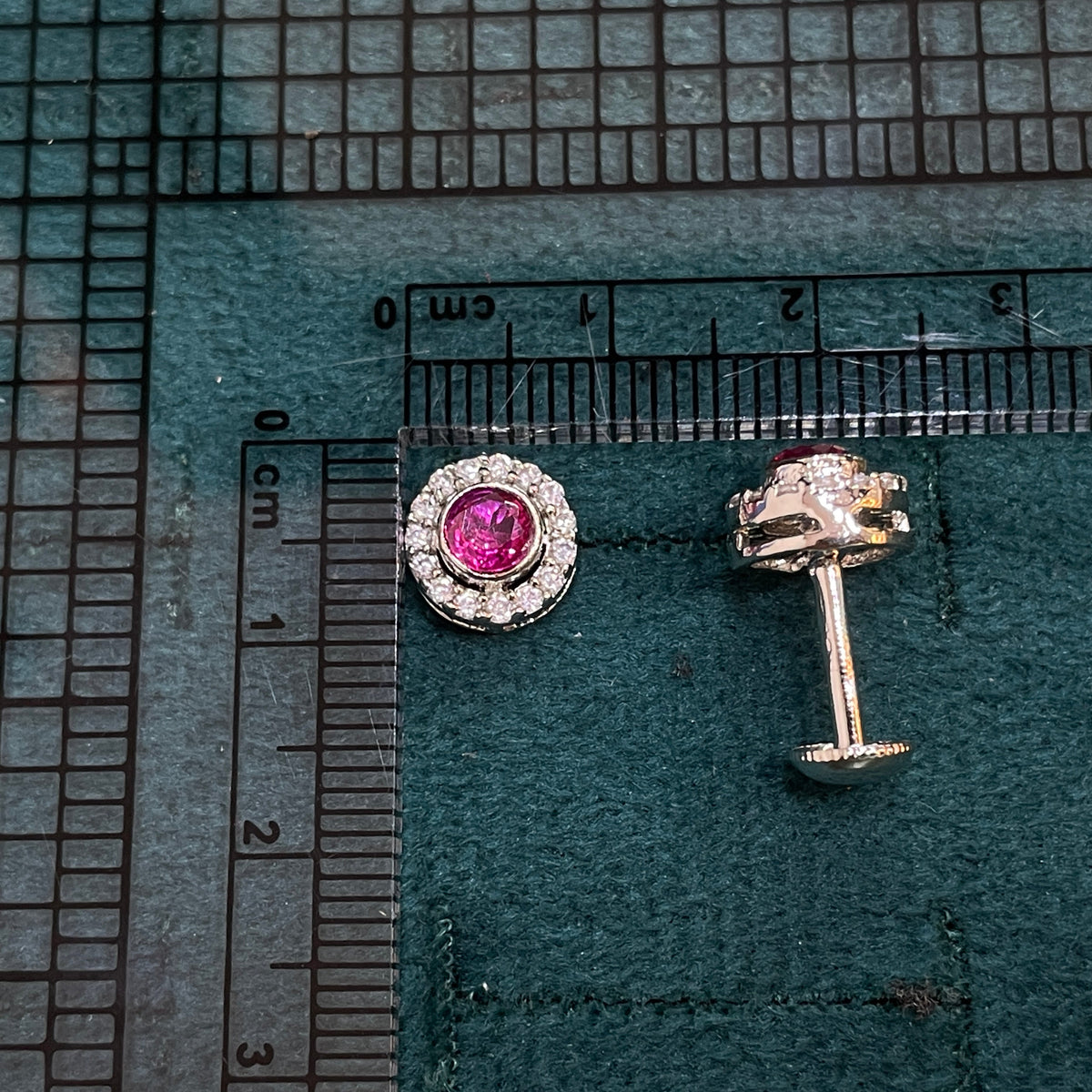 92.5 Sterling Silver Earrings for Women | Round Pink Stone with White Stone Halo pair