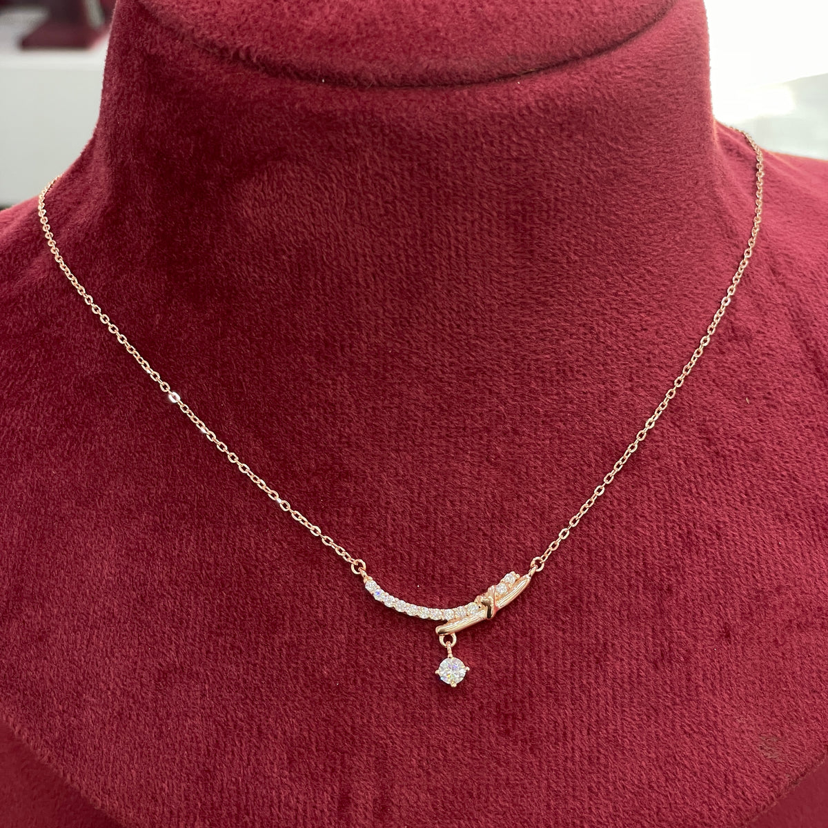 92.5 Silver Rose Gold Plated White CZ Drop Necklace for Women
