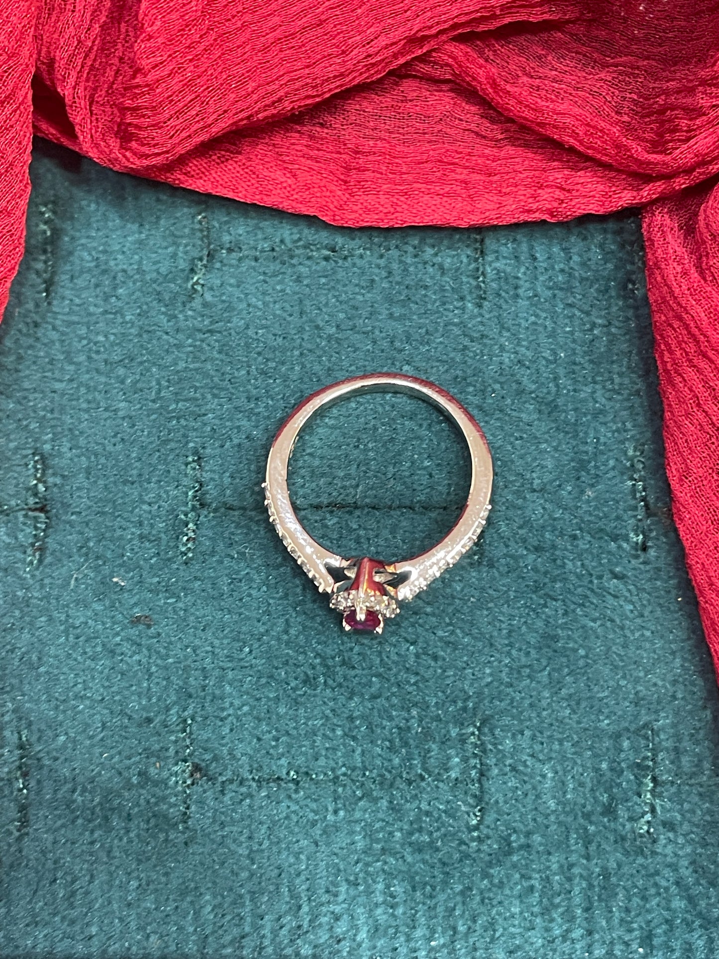 92.5 Silver Ruby Solitaire Ring - Size 8