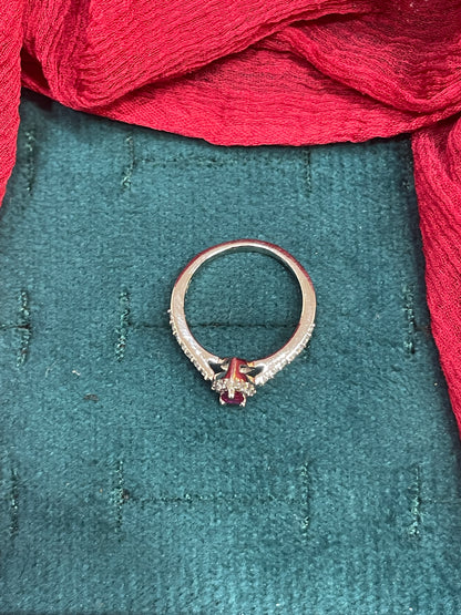 92.5 Silver Ruby Solitaire Ring - Size 8