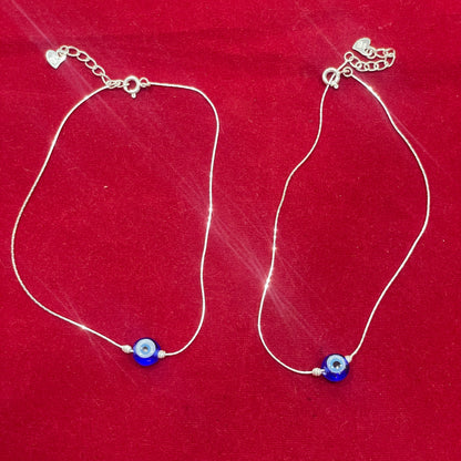 92.5 Sterling Silver Evil Eye Anklet Pair for Women