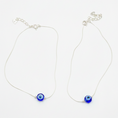 92.5 Sterling Silver Evil Eye Anklet Pair for Women