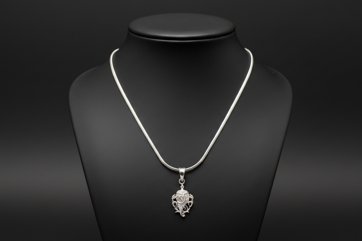 92.5 Silver Shankh Pendant for Men & Women | Sacred Conch Symbol Design | Spiritual Jewellery