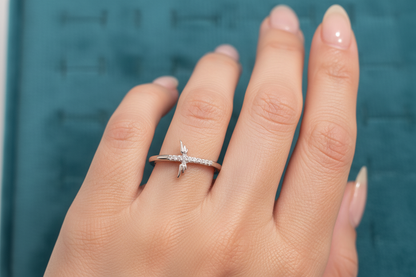 92.5 Silver White Stone Wings Ring for Women Size 11 | Stylish Angelic Design | Elegant Fashion Jewellery