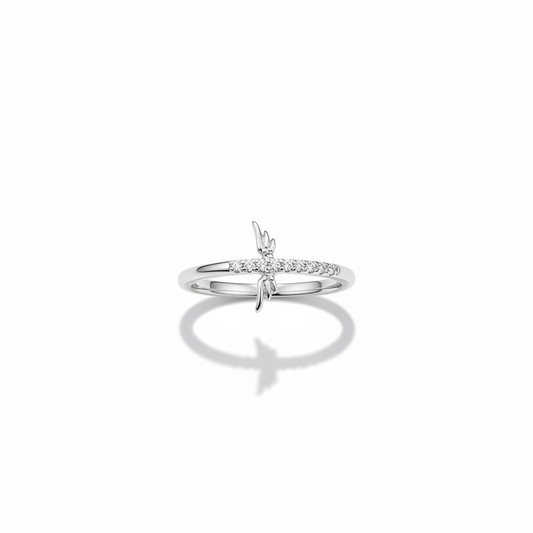 92.5 Silver White Stone Wings Ring for Women Size 11 | Stylish Angelic Design | Elegant Fashion Jewellery