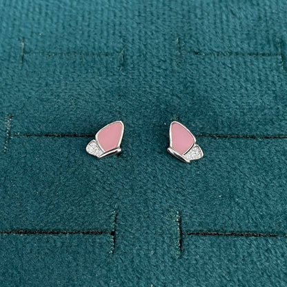 92.5 Silver Pink Mother-of-Pearl Butterfly Stud Earrings Pair