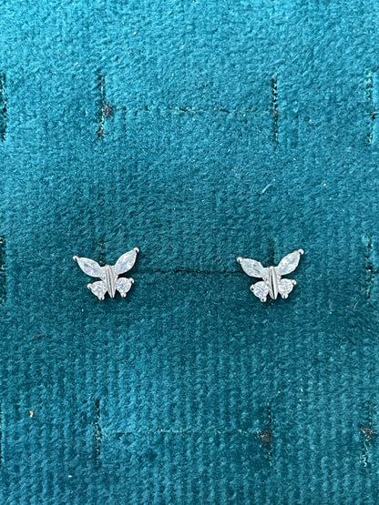 925 Silver Butterfly Stud Earrings | Minimal CZ Daily Wear Earrings for Women & Girls