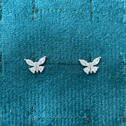 925 Silver Butterfly Stud Earrings | Minimal CZ Daily Wear Earrings for Women & Girls