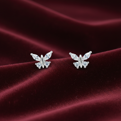 925 Silver Butterfly Stud Earrings | Minimal CZ Daily Wear Earrings for Women & Girls