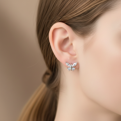 925 Silver Butterfly Stud Earrings | Minimal CZ Daily Wear Earrings for Women & Girls