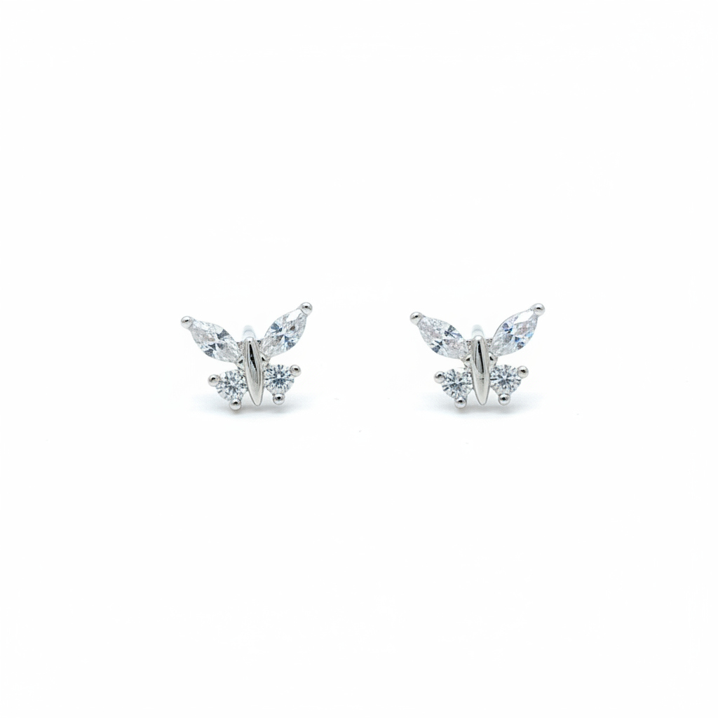 925 Silver Butterfly Stud Earrings | Minimal CZ Daily Wear Earrings for Women & Girls