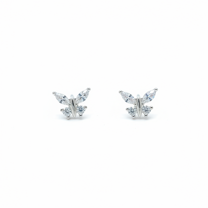 925 Silver Butterfly Stud Earrings | Minimal CZ Daily Wear Earrings for Women & Girls