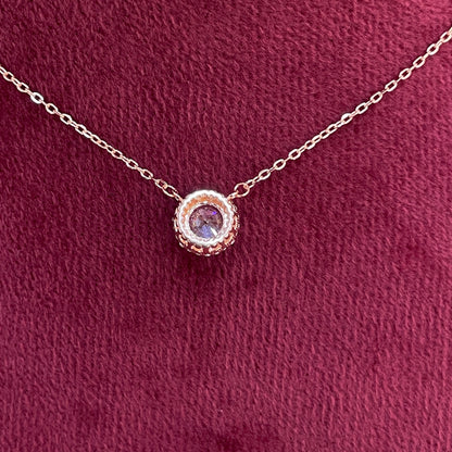 92.5 Silver Rose Gold Plated Pave CZ Round Disc Pendant Necklace for Women