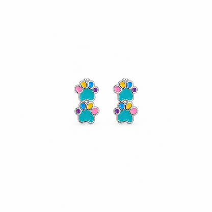 92.5 Silver Enamel Paw Print Huggie Hoop Earrings for Girls