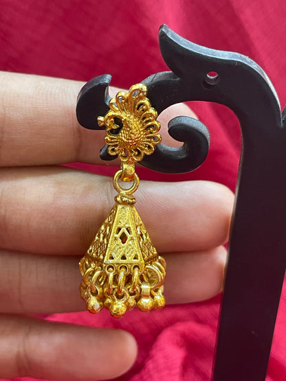 92.5 Silver Gold Plated Stylish Jhumka Earrings for Women | Elegant Ethnic Design | Festive Jewellery