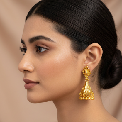 92.5 Silver Gold Plated Stylish Jhumka Earrings for Women | Elegant Ethnic Design | Festive Jewellery