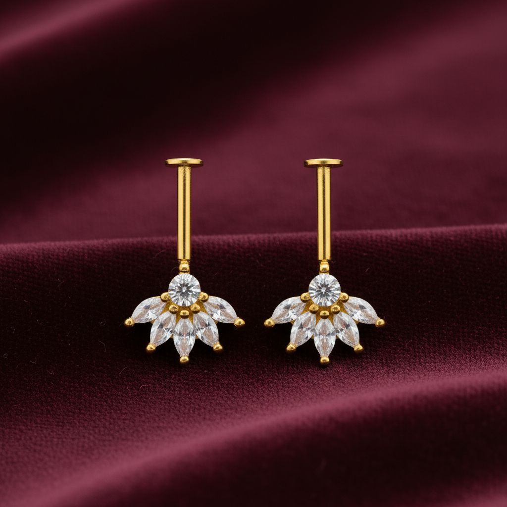 92.5 Silver Five Petal Bugadi | Floral Elegant Design | Jewellery (pair)