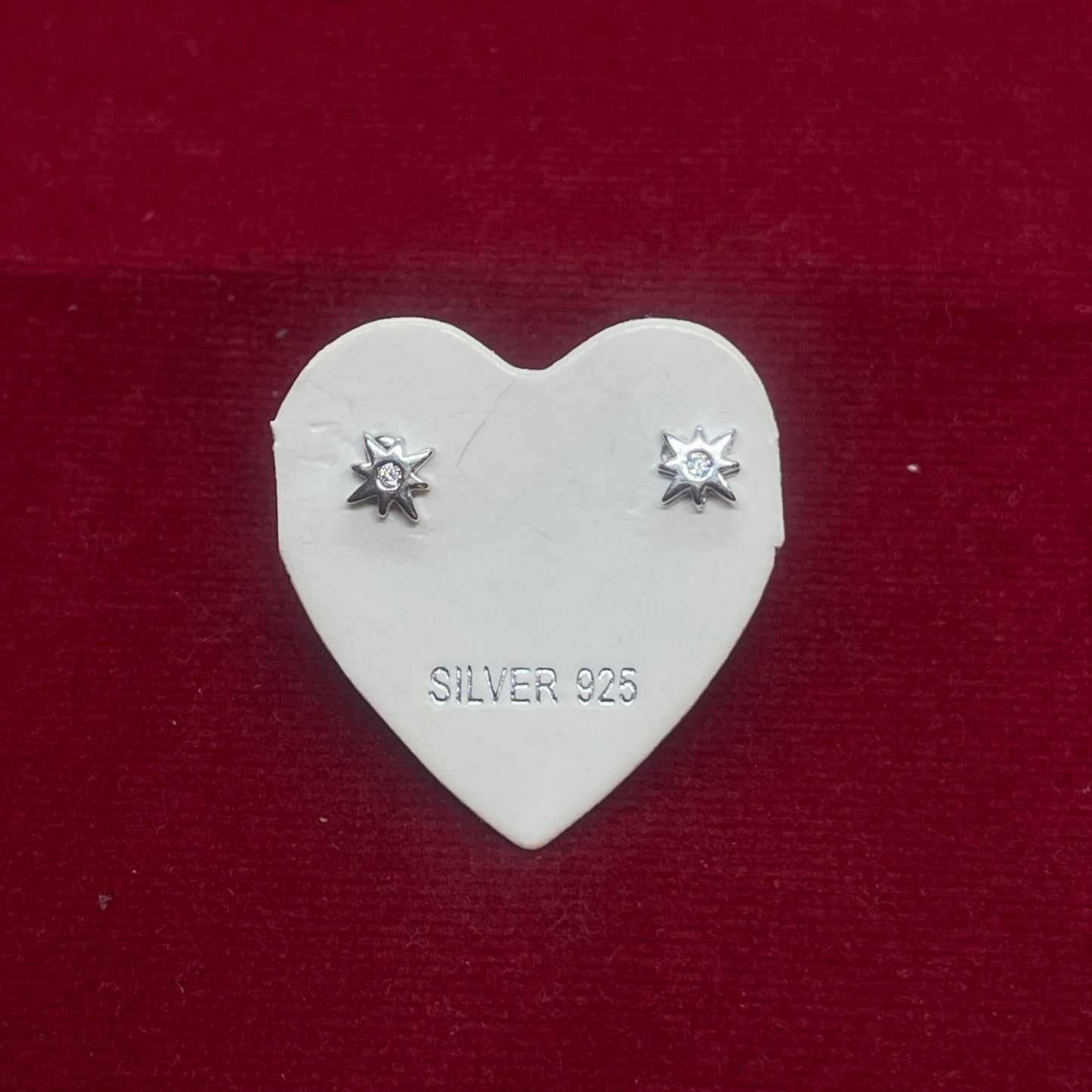 92.5 Sterling Silver Eight-Point North Star Stud Earrings for Women | Tiny CZ Centre Star | Second Piercing Earring Pair