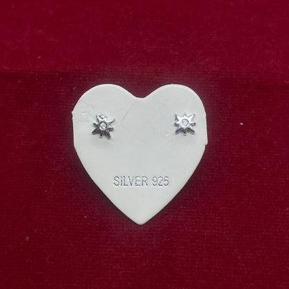 92.5 Sterling Silver Eight-Point North Star Stud Earrings for Women | Tiny CZ Centre Star | Second Piercing Earring Pair