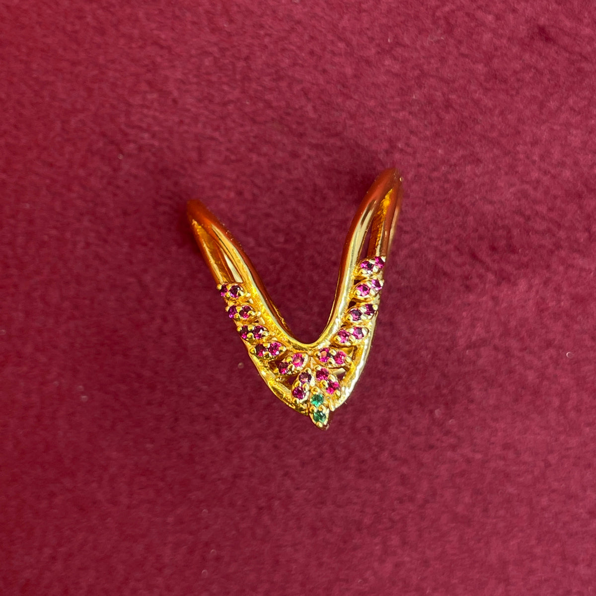 92.5 Silver Gold Plated Pink & Green CZ Vanki Ring for Women
