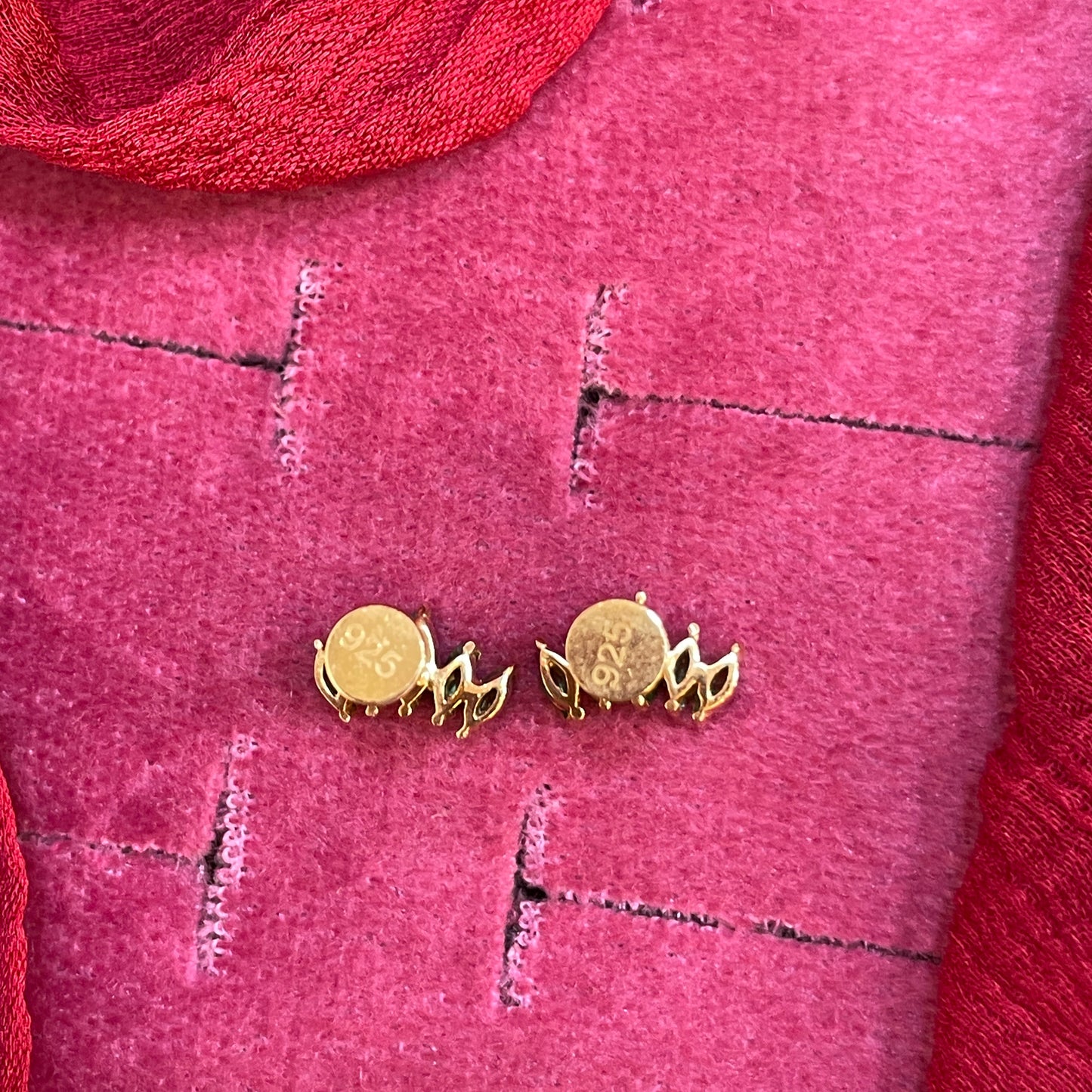 925 Silver Gold Plated 5 Leaf Green Studs