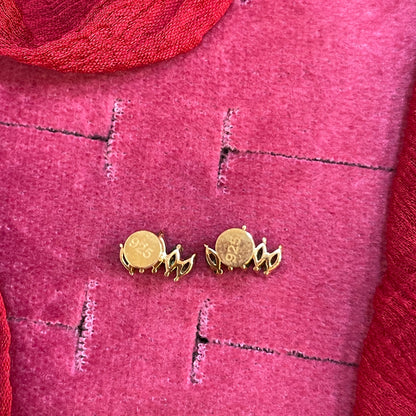 925 Silver Gold Plated 5 Leaf Green Studs