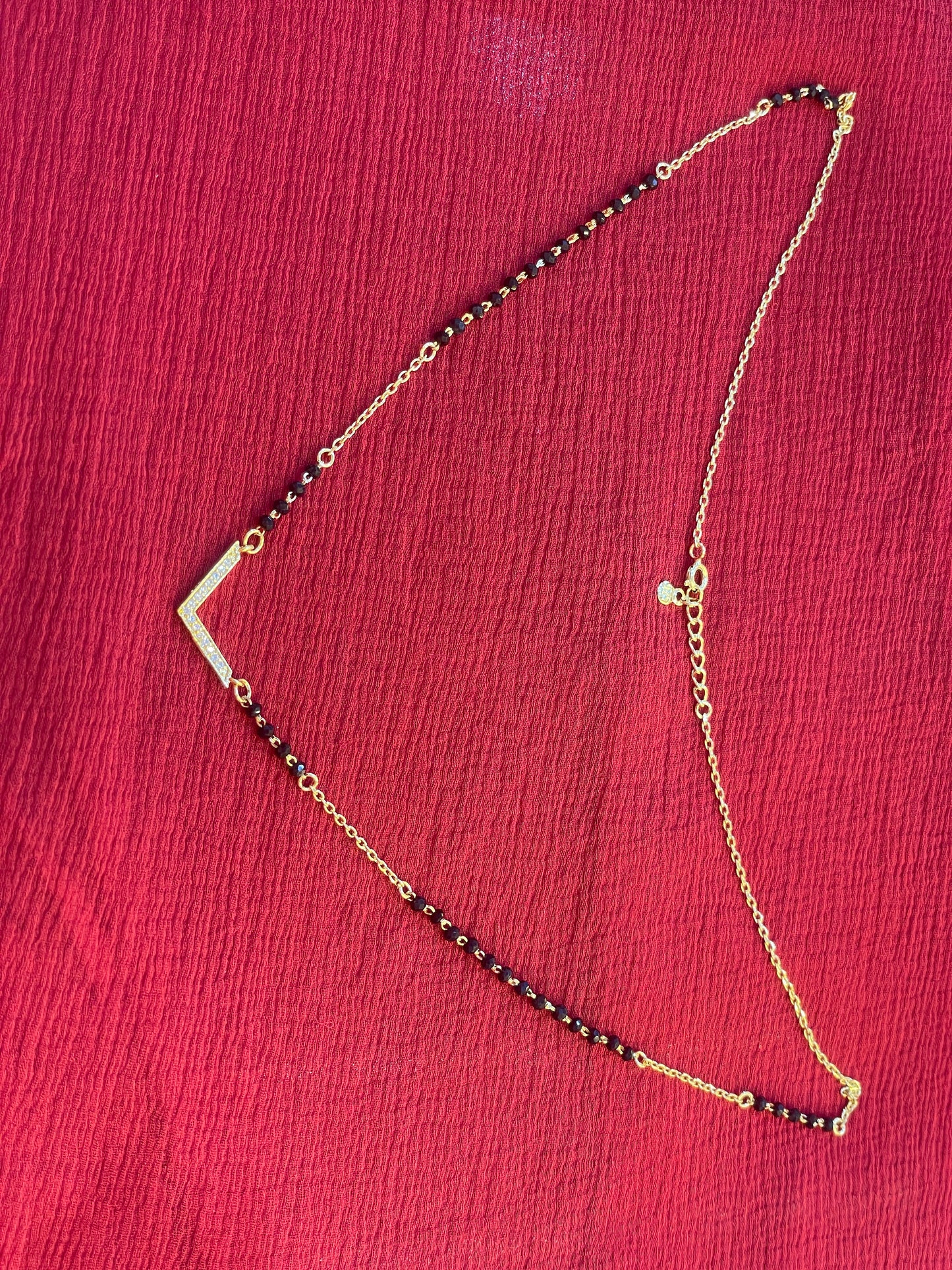 92.5 Silver Gold Plated  V shape black beads chain - 19.5 inches