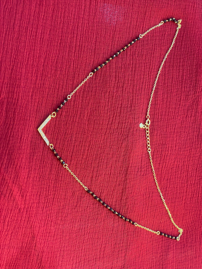 92.5 Silver Gold Plated  V shape black beads chain - 19.5 inches