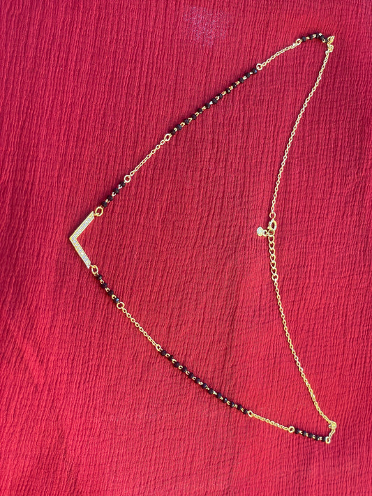 92.5 Silver Gold Plated  V shape black beads chain - 19.5 inches
