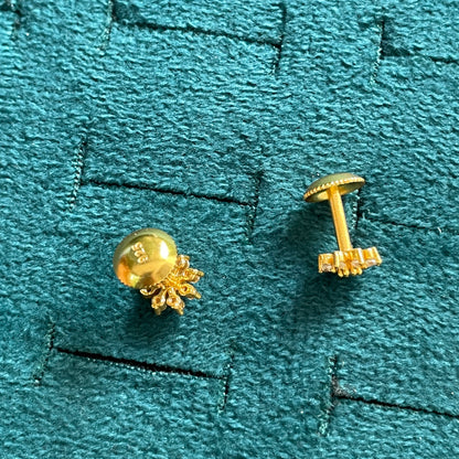 Gold Plated Floral CZ Stud Earrings for Women | Screw Back Flower Design