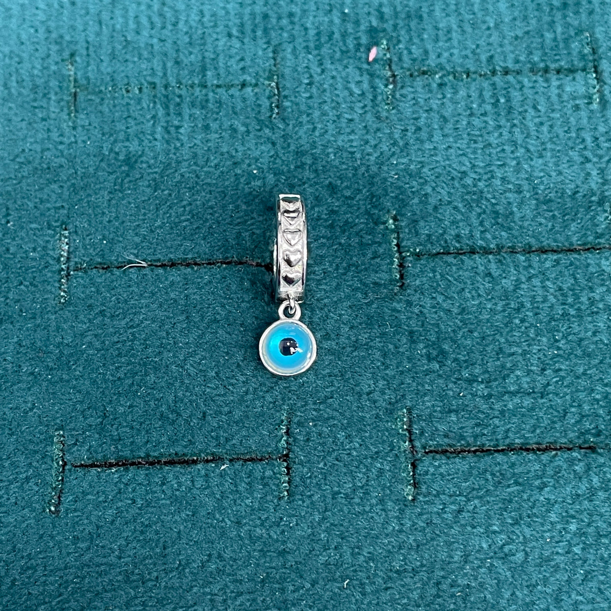 92.5 Sterling Silver Bali Earrings for Women | Heart Pattern Hoop with Evil Eye Charm Drop pair