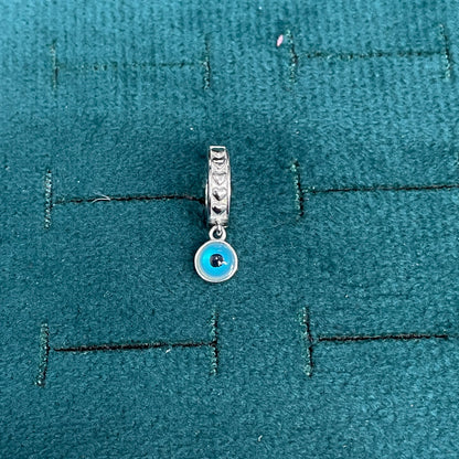 92.5 Sterling Silver Bali Earrings for Women | Heart Pattern Hoop with Evil Eye Charm Drop pair