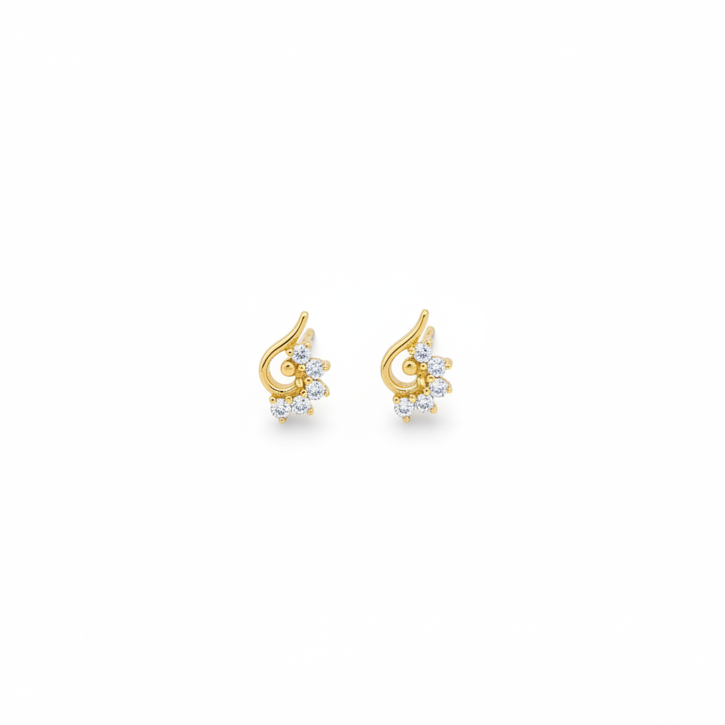 92.5 Sterling Silver Gold Plated CZ Peacock Hook Studs