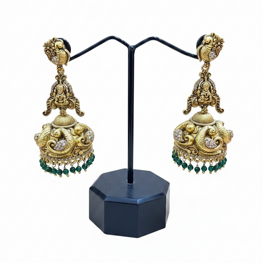 92.5 Silver Gold Plated Lakshmi Devi Jhumka Earrings for Women | Temple Style Design | Festive Jewellery pair