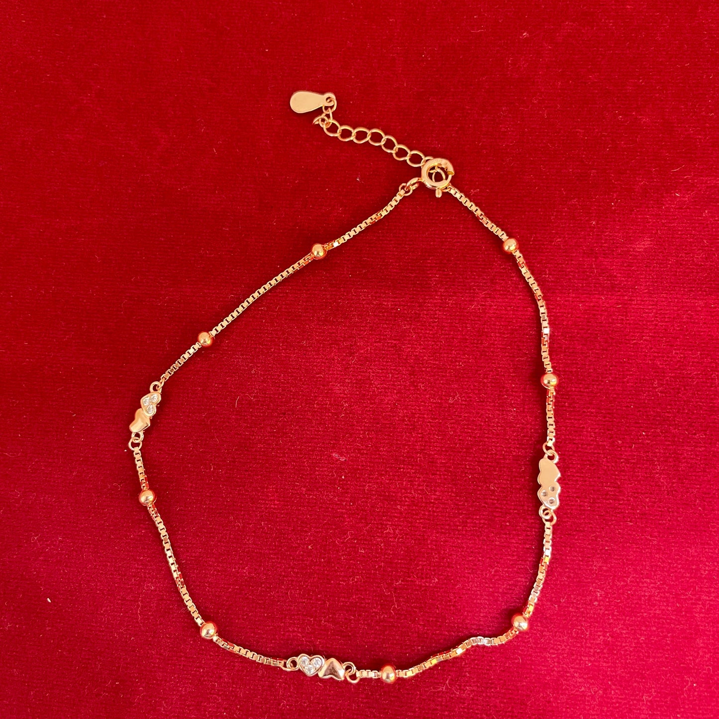 92.5 Silver Gold Plated Heart Anklets Pair