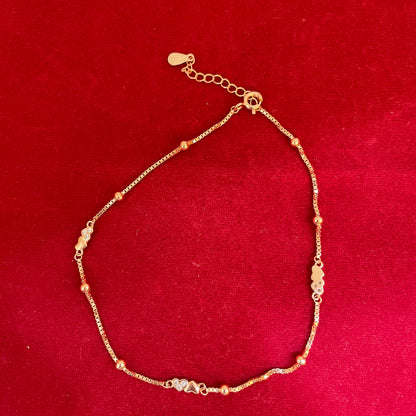 92.5 Silver Gold Plated Heart Anklets Pair