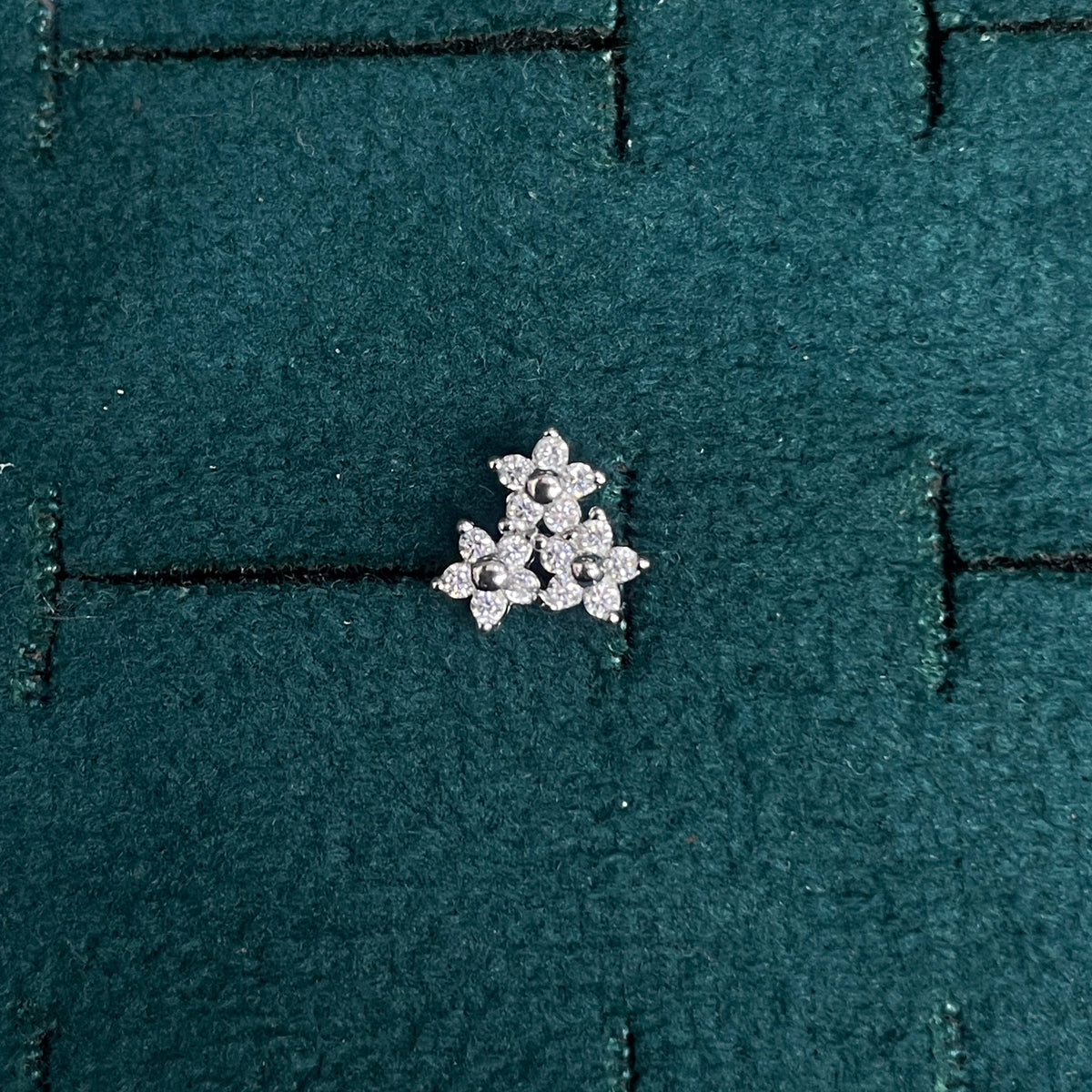 92.5 Silver Clear Stone Triple Flower Studs Pair