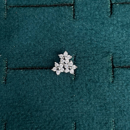 92.5 Silver Clear Stone Triple Flower Studs Pair