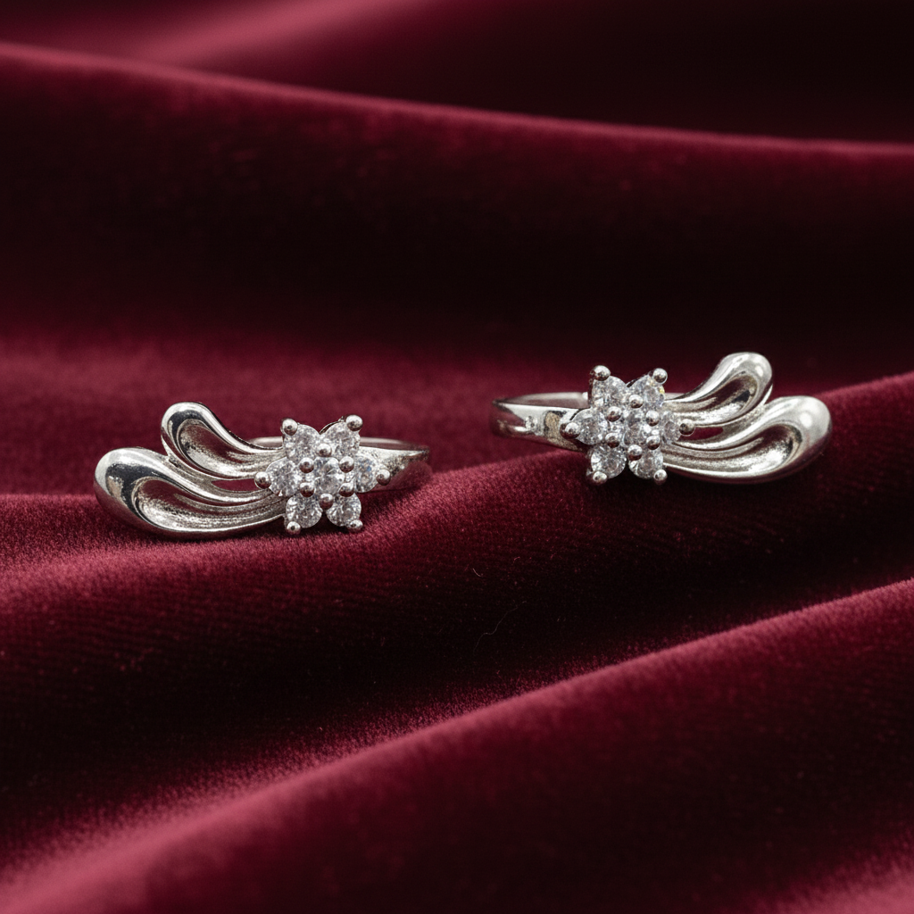 92.5 Silver CZ Flower J studs | Stylish Floral Cubic Zirconia Design | Elegant Jewellery