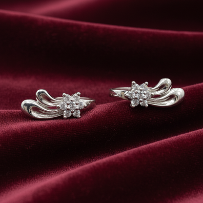 92.5 Silver CZ Flower J studs | Stylish Floral Cubic Zirconia Design | Elegant Jewellery