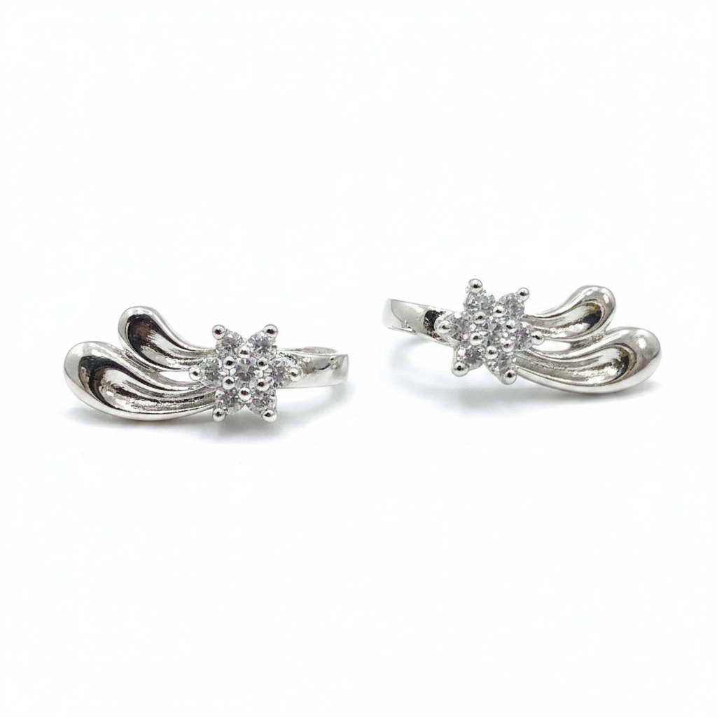 92.5 Silver CZ Flower J studs | Stylish Floral Cubic Zirconia Design | Elegant Jewellery