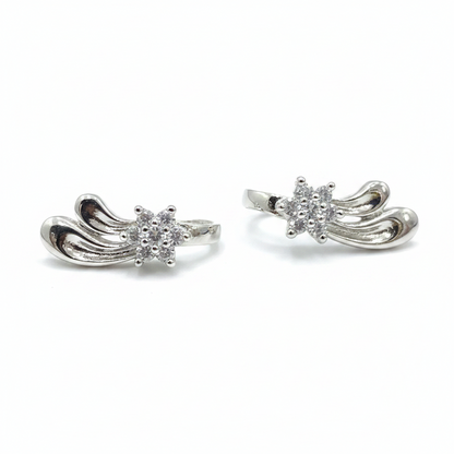 92.5 Silver CZ Flower J studs | Stylish Floral Cubic Zirconia Design | Elegant Jewellery