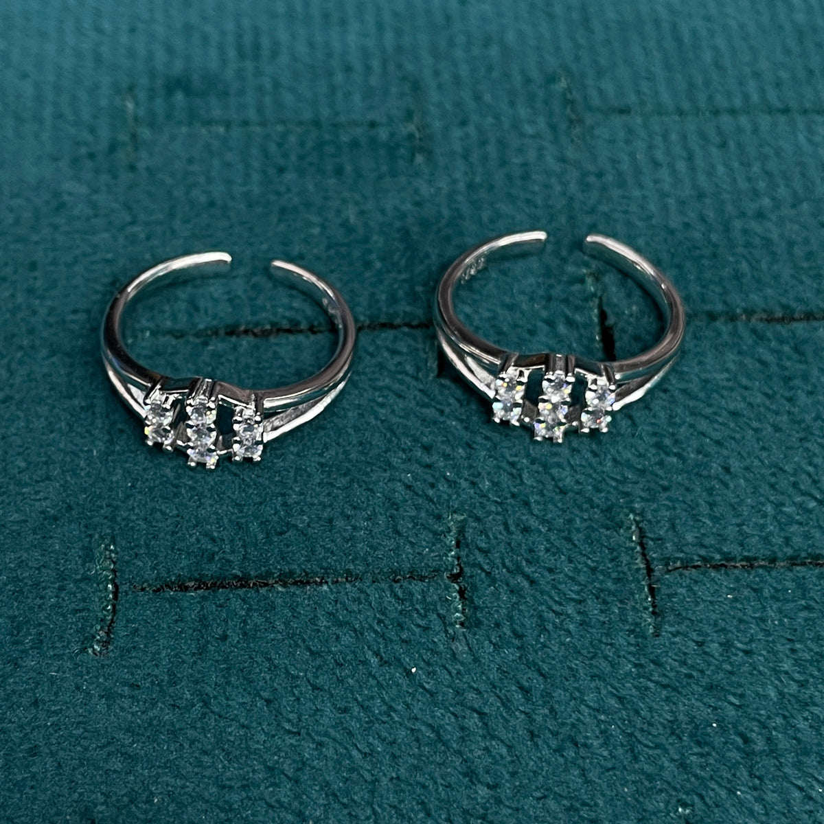 92.5 Sterling Silver CZ Double Row Cluster Open Toe Rings for Women — Pair