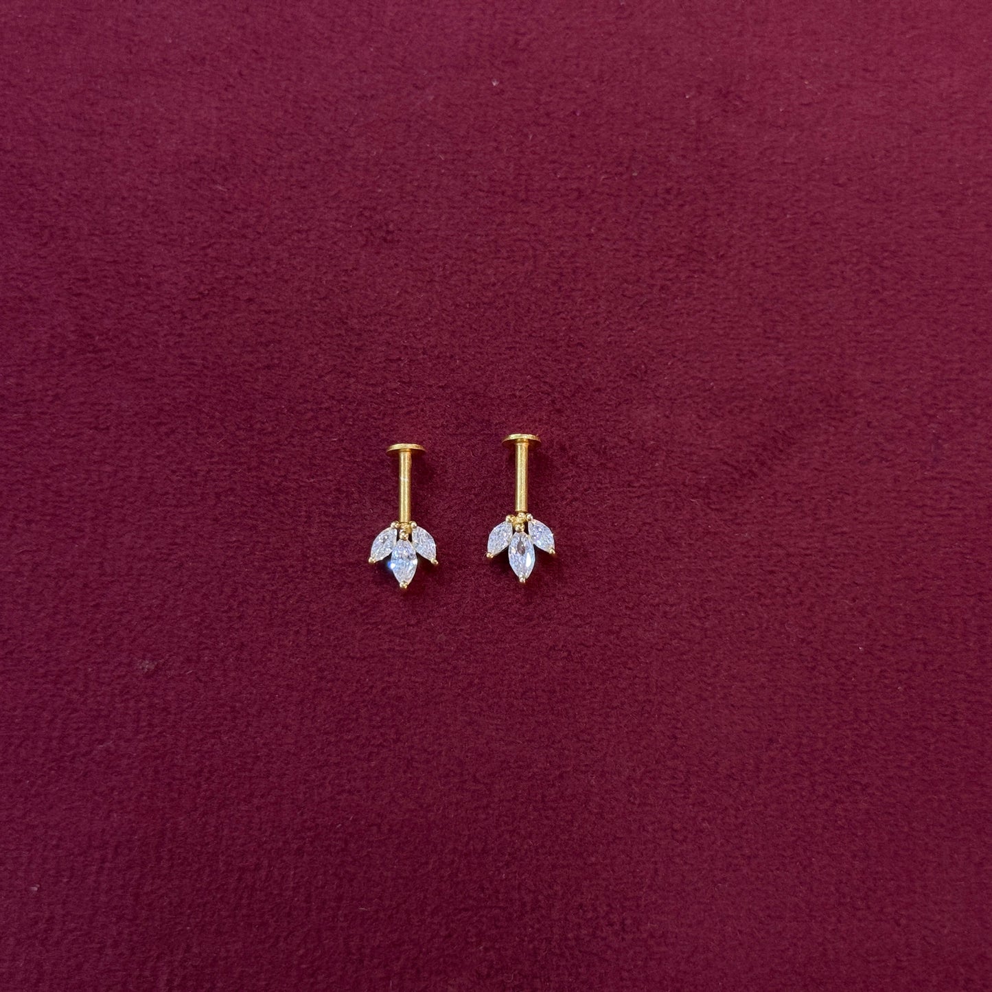 925 Silver Gold Plated Dainty Three Leaf Bugadi - Pair
