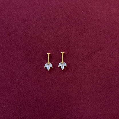 925 Silver Gold Plated Dainty Three Leaf Bugadi - Pair