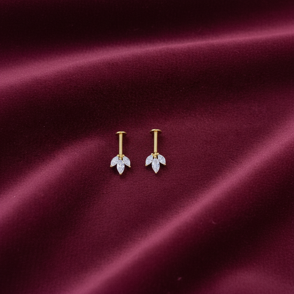 925 Silver Gold Plated Dainty Three Leaf Bugadi - Pair