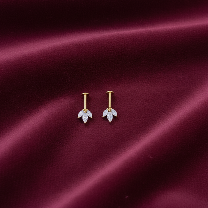 925 Silver Gold Plated Dainty Three Leaf Bugadi - Pair