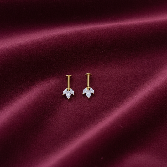 925 Silver Gold Plated Dainty Three Leaf Bugadi - Pair