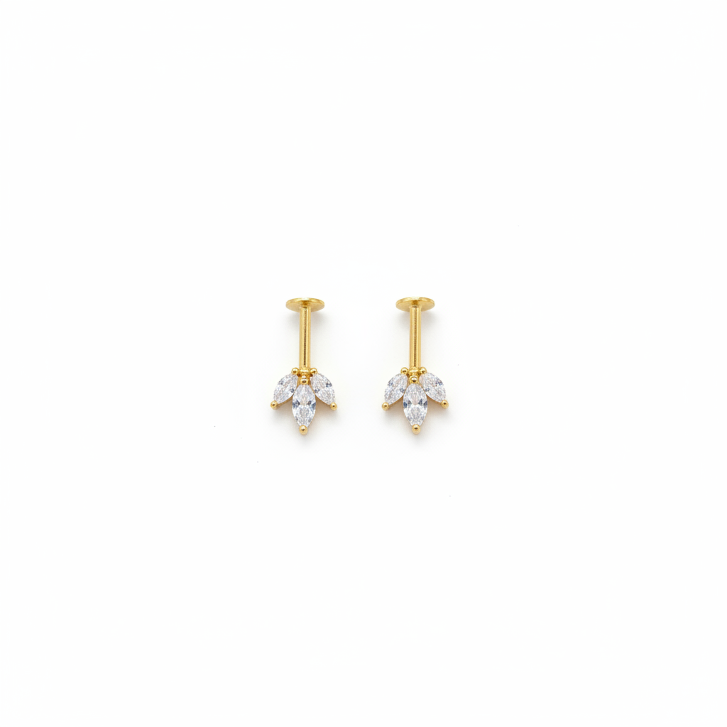 925 Silver Gold Plated Dainty Three Leaf Bugadi - Pair